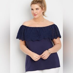 Maurices Navy Embroidered Off the Shoulder Blouse